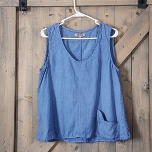 Flax Linen V Neck Sleeveless Top Small Oversized